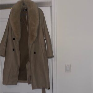 Zara Brown Pea Coat with Fur Collar
